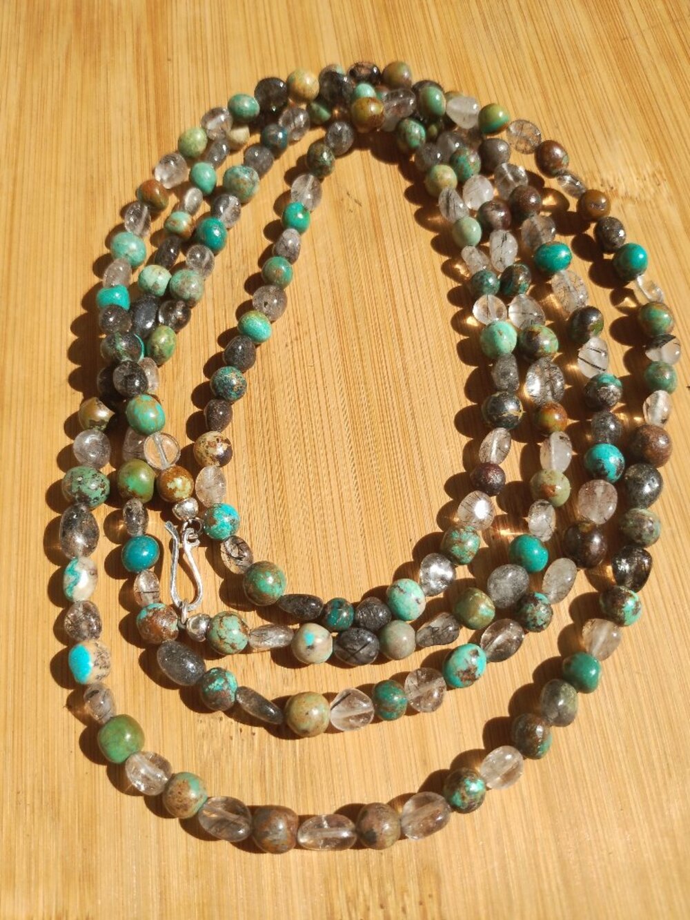 Jay King DTR Turquoise Rutilated Quartz 60" necklace 925 Sterling Silver